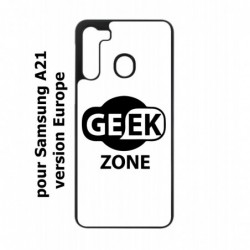 Coque noire pour Samsung Galaxy A21 Logo Geek Zone noir & blanc