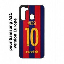 Coque noire pour Samsung Galaxy A21 maillot 10 Lionel Messi FC Barcelone Foot