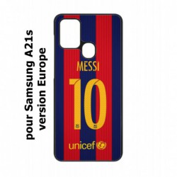 Coque noire pour Samsung Galaxy A21s maillot 10 Lionel Messi FC Barcelone Foot