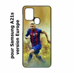 Coque noire pour Samsung Galaxy A21s Lionel Messi FC Barcelone Foot fond jaune
