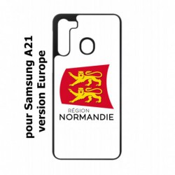 Coque noire pour Samsung Galaxy A21 Logo Normandie - Écusson Normandie - 2 léopards
