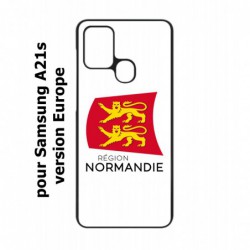 Coque noire pour Samsung Galaxy A21s Logo Normandie - Écusson Normandie - 2 léopards