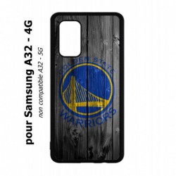 Coque noire pour Samsung Galaxy A32 - 4G Stephen Curry emblème Golden State Warriors Basket fond bois