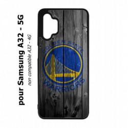 Coque noire pour Samsung Galaxy A32 - 5G Stephen Curry emblème Golden State Warriors Basket fond bois