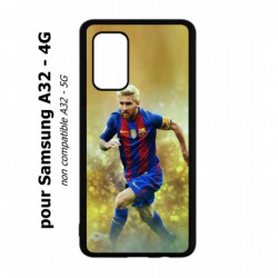 Coque noire pour Samsung Galaxy A32 - 4G Lionel Messi FC Barcelone Foot fond jaune