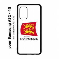 Coque noire pour Samsung Galaxy A32 - 4G Logo Normandie - Écusson Normandie - 2 léopards