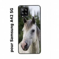 Coque noire pour Samsung Galaxy A42 5G Coque cheval blanc - tête de cheval