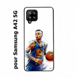 Coque noire pour Samsung Galaxy A42 5G Stephen Curry Golden State Warriors dribble Basket