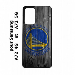 Coque noire pour Samsung Galaxy A72 Stephen Curry emblème Golden State Warriors Basket fond bois