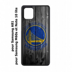 Coque noire pour Samsung Galaxy A81 Stephen Curry emblème Golden State Warriors Basket fond bois