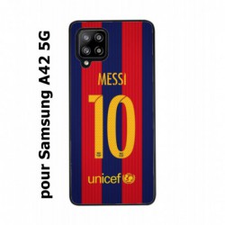 Coque noire pour Samsung Galaxy A42 5G maillot 10 Lionel Messi FC Barcelone Foot