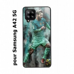 Coque noire pour Samsung Galaxy A42 5G Lionel Messi FC Barcelone Foot vert-rouge-jaune