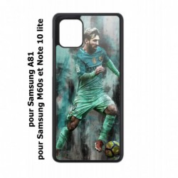 Coque noire pour Samsung Galaxy A81 Lionel Messi FC Barcelone Foot vert-rouge-jaune