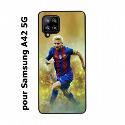 Coque noire pour Samsung Galaxy A42 5G Lionel Messi FC Barcelone Foot fond jaune