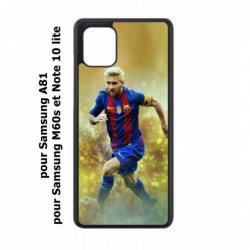 Coque noire pour Samsung Galaxy A81 Lionel Messi FC Barcelone Foot fond jaune