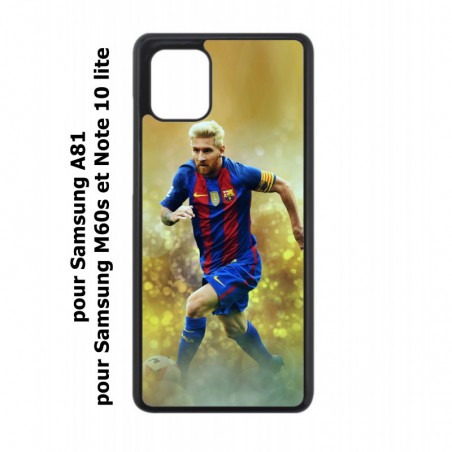 Coque noire pour Samsung Galaxy M60s Lionel Messi FC Barcelone Foot fond jaune