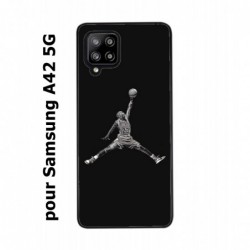 Coque noire pour Samsung Galaxy A42 5G Michael Jordan 23 shoot Chicago Bulls Basket