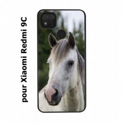 Coque noire pour Xiaomi Redmi 9C Coque cheval blanc - tête de cheval