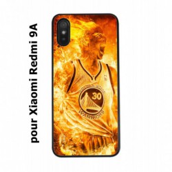 Coque noire pour Xiaomi Redmi 9A Stephen Curry Golden State Warriors Basket - Curry en flamme