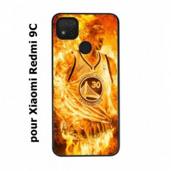 Coque noire pour Xiaomi Redmi 9C Stephen Curry Golden State Warriors Basket - Curry en flamme