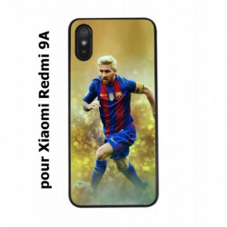 Coque noire pour Xiaomi Redmi 9A Lionel Messi FC Barcelone Foot fond jaune