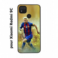 Coque noire pour Xiaomi Redmi 9C Lionel Messi FC Barcelone Foot fond jaune