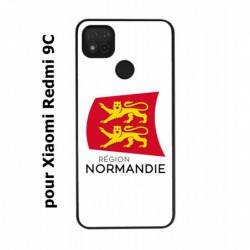 Coque noire pour Xiaomi Redmi 9C Logo Normandie - Écusson Normandie - 2 léopards