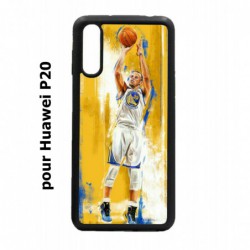 Coque noire pour Huawei P20 Stephen Curry Golden State Warriors Shoot Basket