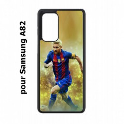 Coque noire pour Samsung Galaxy A82 Lionel Messi FC Barcelone Foot fond jaune