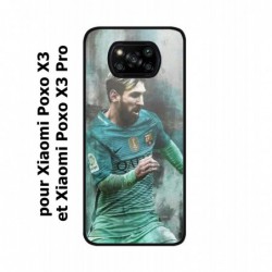 Coque noire pour Xiaomi Poco X3 & Poco X3 Pro Lionel Messi FC Barcelone Foot vert-rouge-jaune