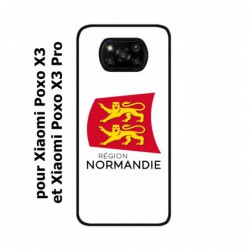 Coque noire pour Xiaomi Poco X3 & Poco X3 Pro Logo Normandie - Écusson Normandie - 2 léopards