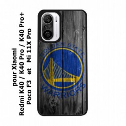 Coque noire pour Xiaomi Poco F3 Stephen Curry emblème Golden State Warriors Basket fond bois