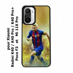 Coque noire pour Xiaomi Poco F3 Lionel Messi FC Barcelone Foot fond jaune