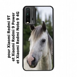 Coque noire pour Xiaomi Redmi Note 9 4G Coque cheval blanc - tête de cheval