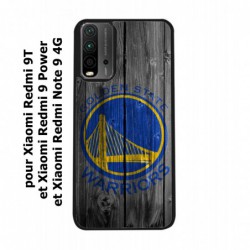 Coque noire pour Xiaomi Redmi 9 Power Stephen Curry emblème Golden State Warriors Basket fond bois
