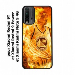 Coque noire pour Xiaomi Redmi Note 9 4G Stephen Curry Golden State Warriors Basket - Curry en flamme