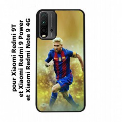 Coque noire pour Xiaomi Redmi Note 9 4G Lionel Messi FC Barcelone Foot fond jaune