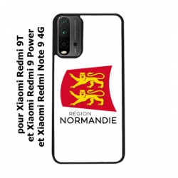 Coque noire pour Xiaomi Redmi 9 Power Logo Normandie - Écusson Normandie - 2 léopards