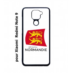 Coque noire pour Xiaomi Redmi Note 9 Logo Normandie - Écusson Normandie - 2 léopards