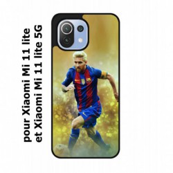 Coque noire pour Xiaomi Mi 11 lite - Mi 11 lite 5G Lionel Messi FC Barcelone Foot fond jaune