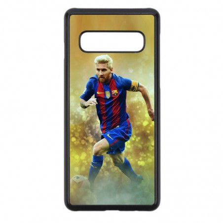 Coque noire pour Samsung S10 Lionel Messi FC Barcelone Foot fond jaune