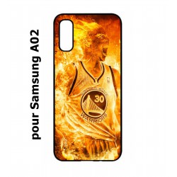 Coque noire pour Samsung Galaxy A02 Stephen Curry Golden State Warriors Basket - Curry en flamme