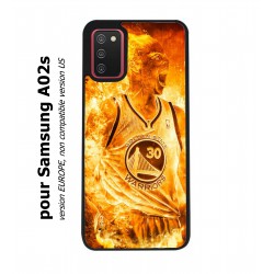 Coque noire pour Samsung Galaxy A02s Stephen Curry Golden State Warriors Basket - Curry en flamme