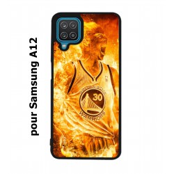 Coque noire pour Samsung Galaxy A12 Stephen Curry Golden State Warriors Basket - Curry en flamme