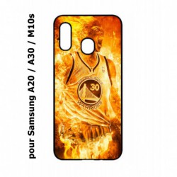 Coque noire pour Samsung Galaxy A20 / A30 / M10S Stephen Curry Golden State Warriors Basket - Curry en flamme