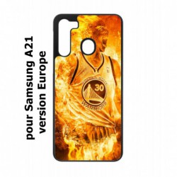 Coque noire pour Samsung Galaxy A21 Stephen Curry Golden State Warriors Basket - Curry en flamme