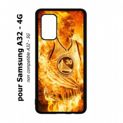 Coque noire pour Samsung Galaxy A32 - 4G Stephen Curry Golden State Warriors Basket - Curry en flamme
