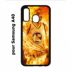 Coque noire pour Samsung Galaxy A40 Stephen Curry Golden State Warriors Basket - Curry en flamme