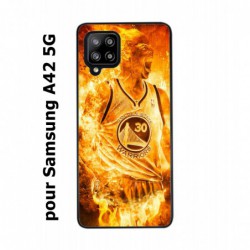 Coque noire pour Samsung Galaxy A42 5G Stephen Curry Golden State Warriors Basket - Curry en flamme