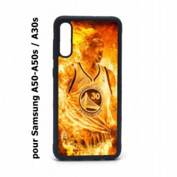 Coque noire pour Samsung Galaxy A50 A50S et A30S Stephen Curry Golden State Warriors Basket - Curry en flamme